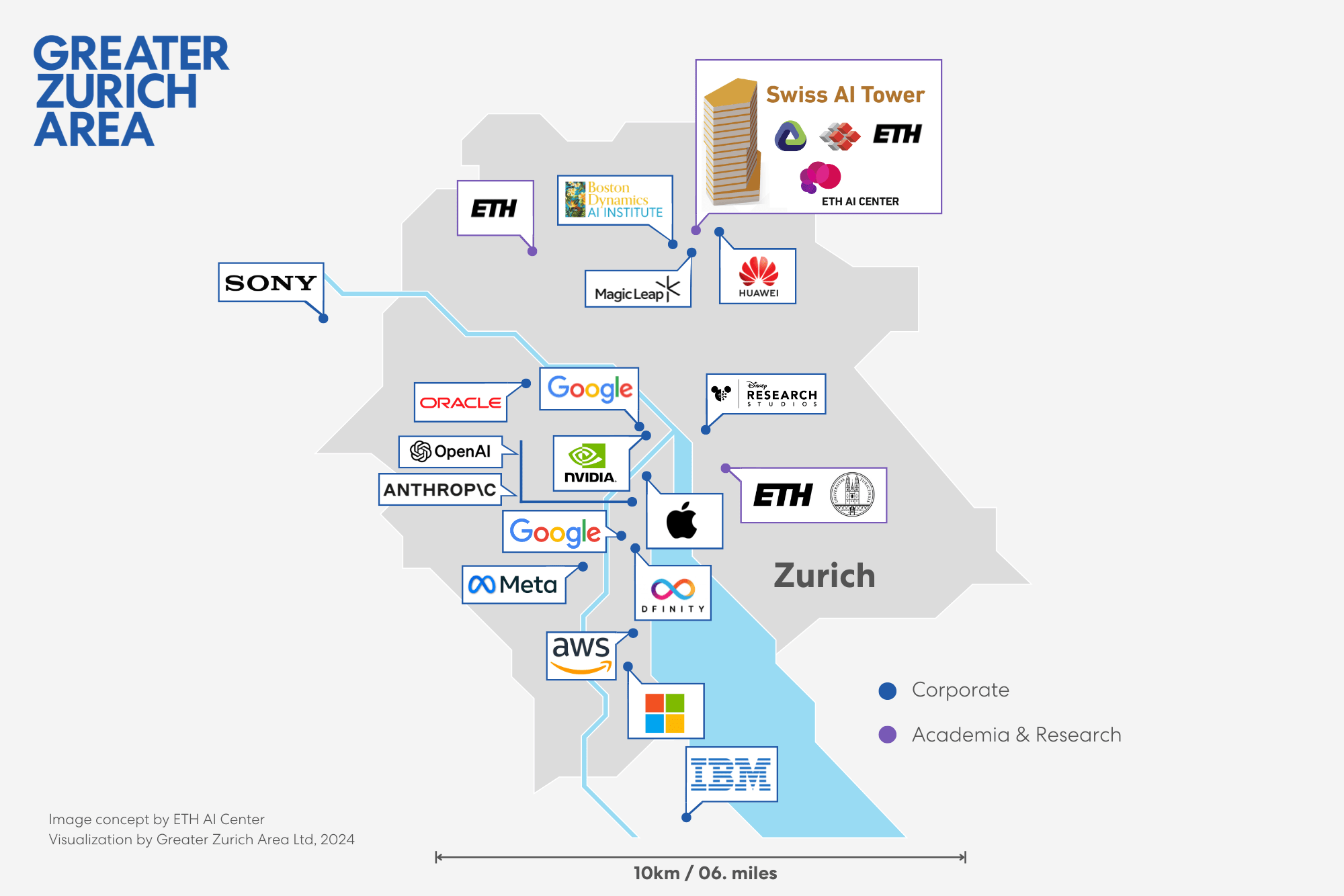 Big tech and ai companies in greater zurich area map