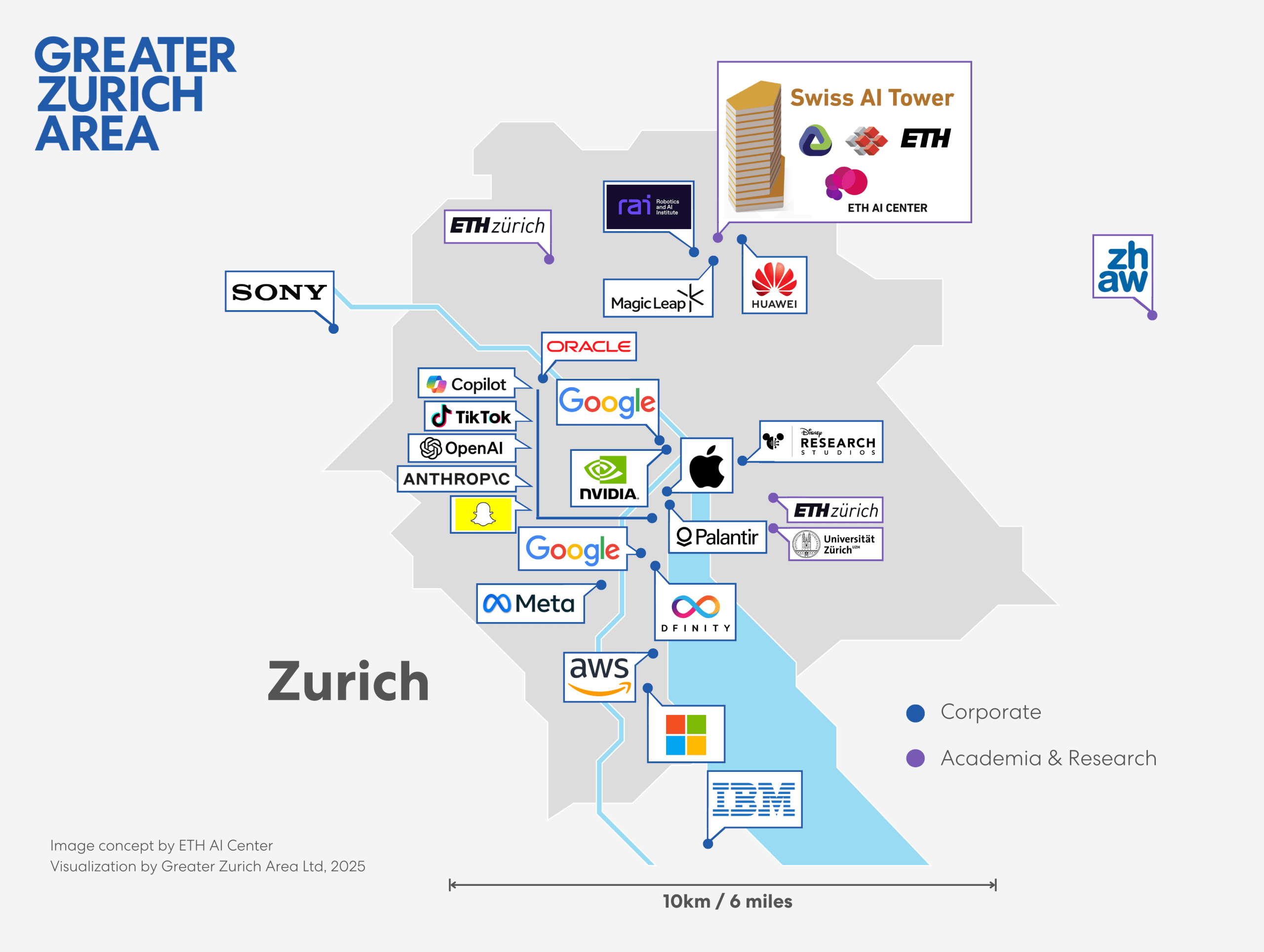 Big tech and AI companies in Greater Zurich Map