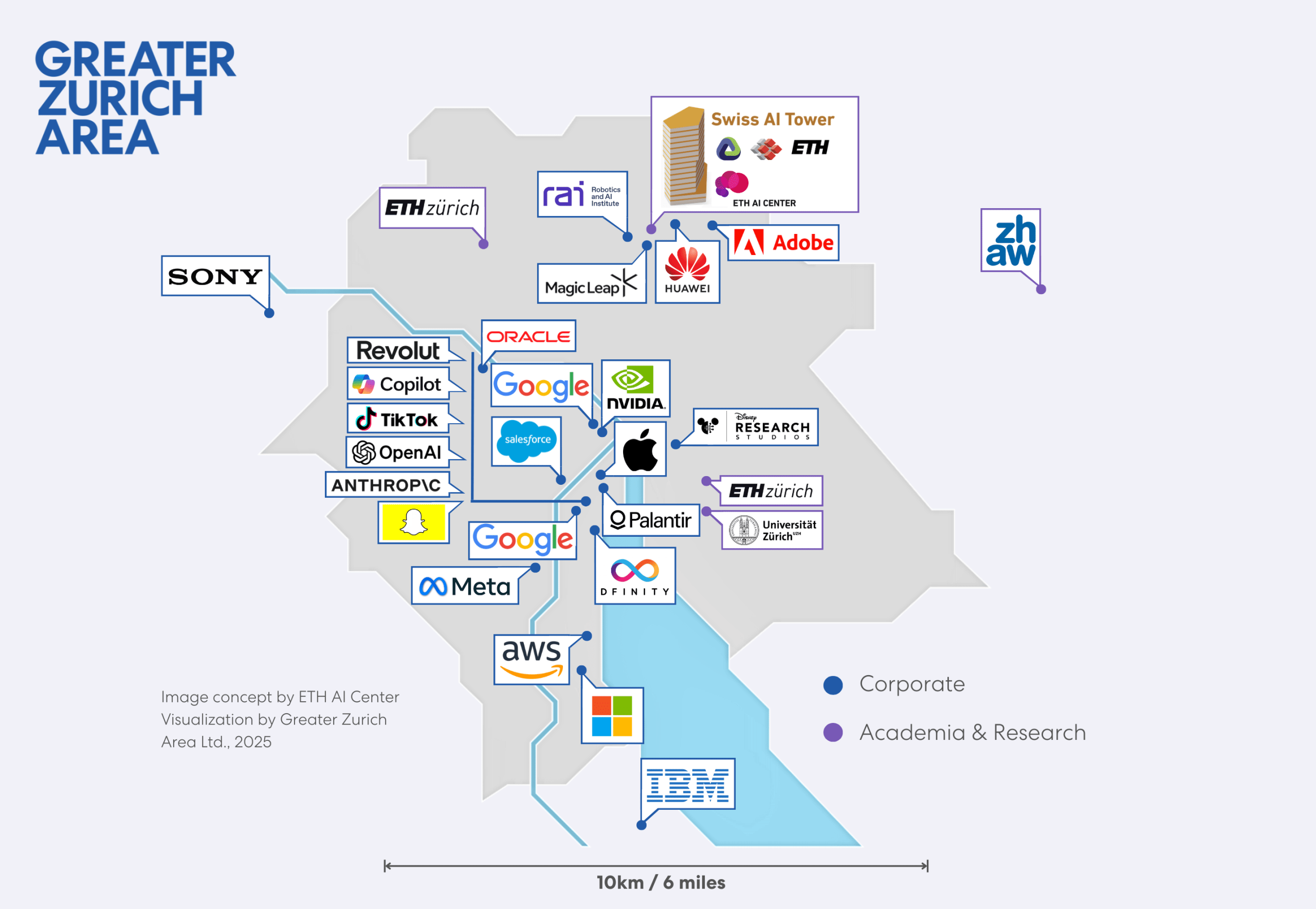 BigTech and AI companies in Greater Zurich Map